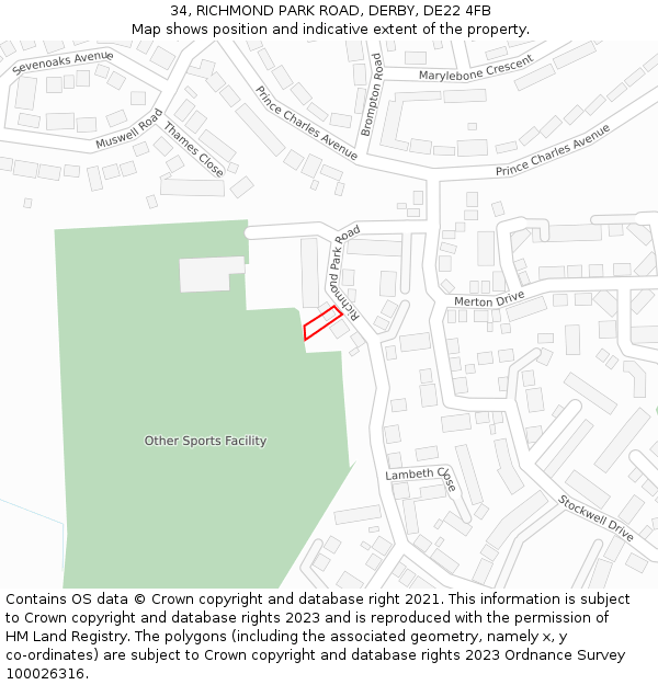 34, RICHMOND PARK ROAD, DERBY, DE22 4FB: Location map and indicative extent of plot