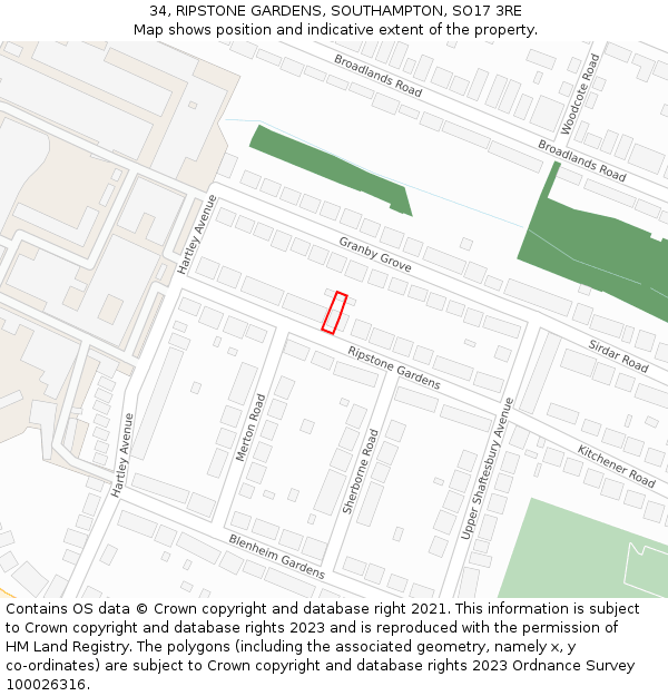 34, RIPSTONE GARDENS, SOUTHAMPTON, SO17 3RE: Location map and indicative extent of plot