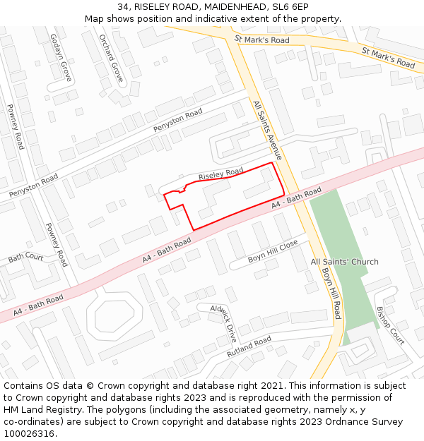 34, RISELEY ROAD, MAIDENHEAD, SL6 6EP: Location map and indicative extent of plot