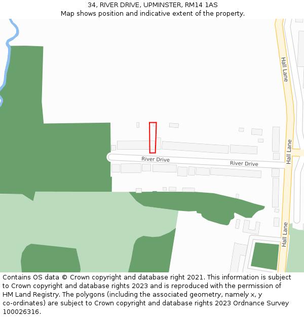 34, RIVER DRIVE, UPMINSTER, RM14 1AS: Location map and indicative extent of plot