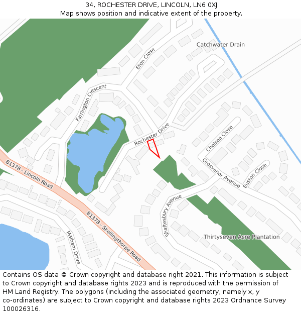 34, ROCHESTER DRIVE, LINCOLN, LN6 0XJ: Location map and indicative extent of plot