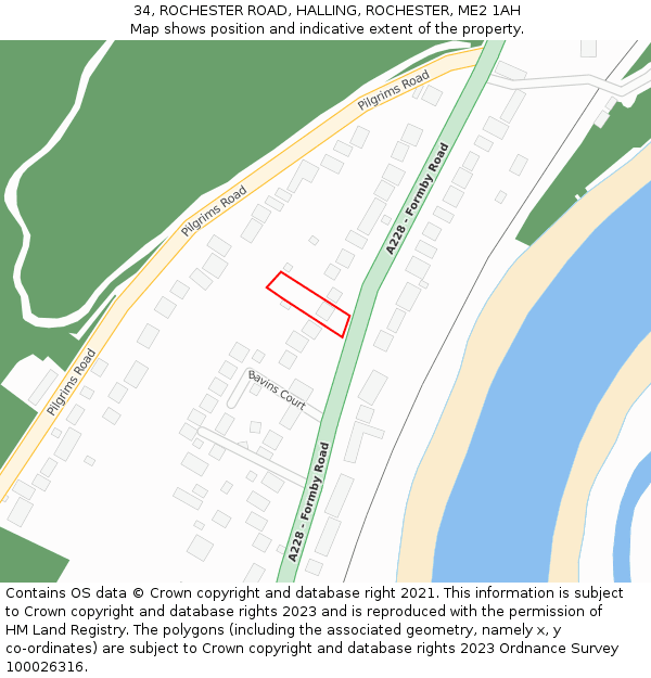 34, ROCHESTER ROAD, HALLING, ROCHESTER, ME2 1AH: Location map and indicative extent of plot