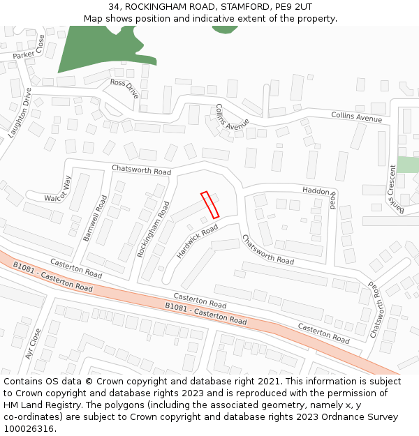 34, ROCKINGHAM ROAD, STAMFORD, PE9 2UT: Location map and indicative extent of plot