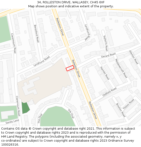 34, ROLLESTON DRIVE, WALLASEY, CH45 6XF: Location map and indicative extent of plot