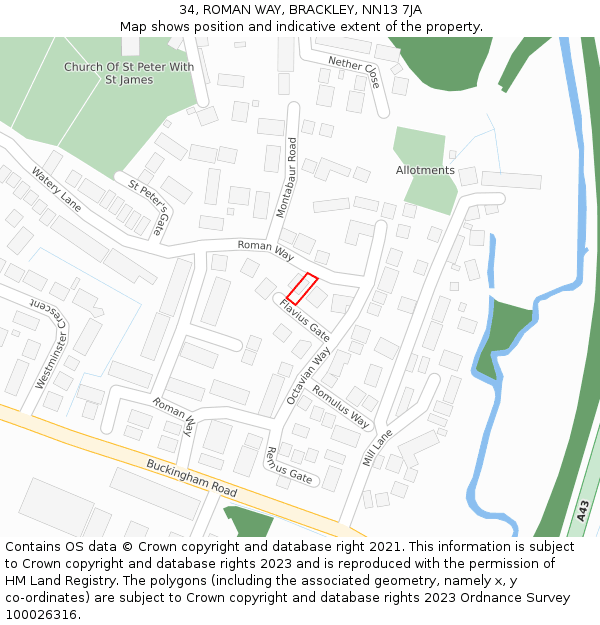 34, ROMAN WAY, BRACKLEY, NN13 7JA: Location map and indicative extent of plot