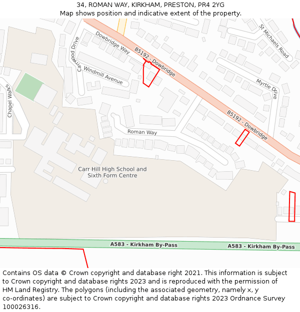 34, ROMAN WAY, KIRKHAM, PRESTON, PR4 2YG: Location map and indicative extent of plot