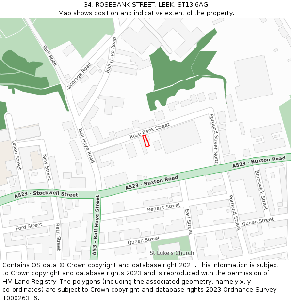 34, ROSEBANK STREET, LEEK, ST13 6AG: Location map and indicative extent of plot