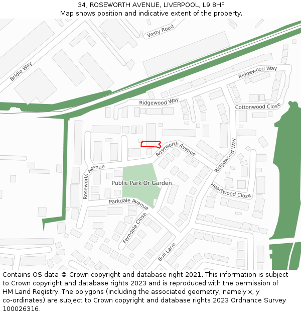34, ROSEWORTH AVENUE, LIVERPOOL, L9 8HF: Location map and indicative extent of plot