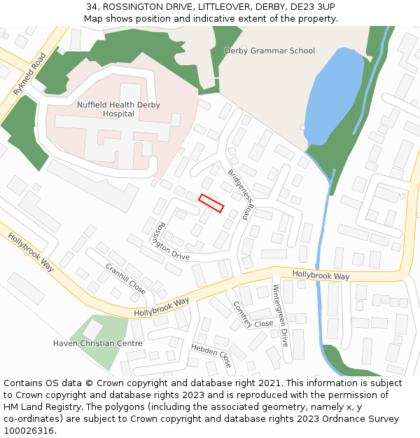 34, ROSSINGTON DRIVE, LITTLEOVER, DERBY, DE23 3UP: Location map and indicative extent of plot
