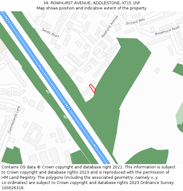 34, ROWHURST AVENUE, ADDLESTONE, KT15 1NF: Location map and indicative extent of plot