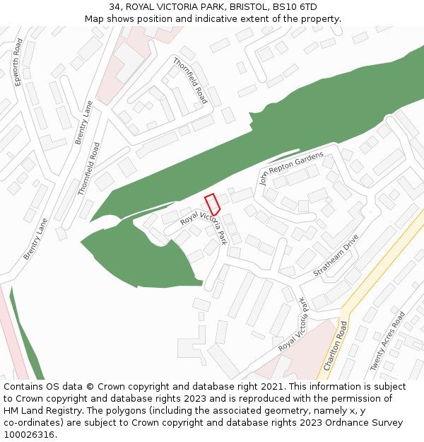 34, ROYAL VICTORIA PARK, BRISTOL, BS10 6TD: Location map and indicative extent of plot