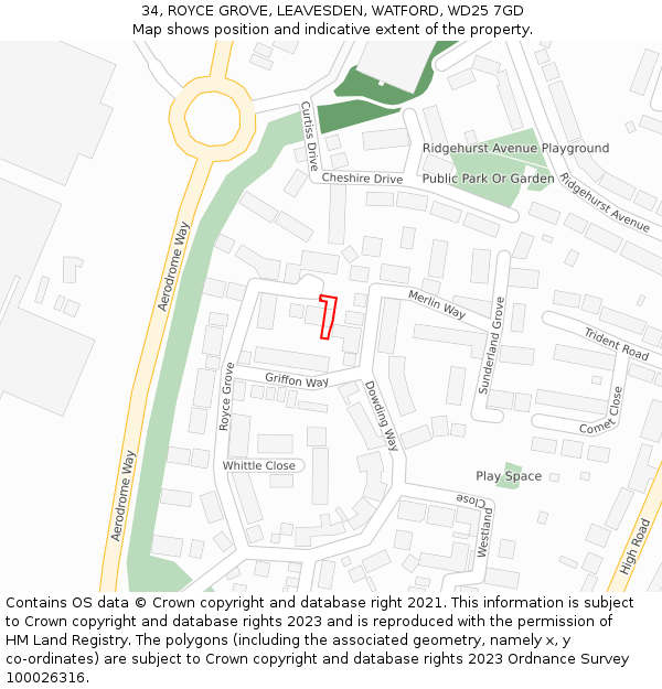34, ROYCE GROVE, LEAVESDEN, WATFORD, WD25 7GD: Location map and indicative extent of plot