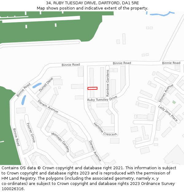 34, RUBY TUESDAY DRIVE, DARTFORD, DA1 5RE: Location map and indicative extent of plot