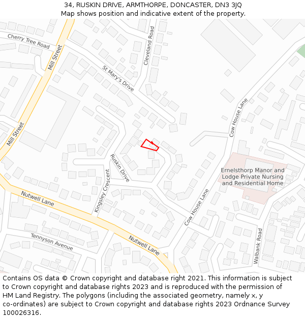 34, RUSKIN DRIVE, ARMTHORPE, DONCASTER, DN3 3JQ: Location map and indicative extent of plot