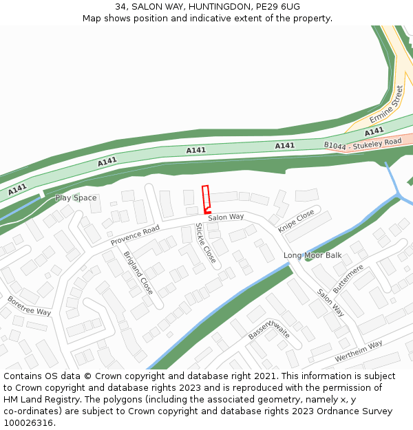 34, SALON WAY, HUNTINGDON, PE29 6UG: Location map and indicative extent of plot
