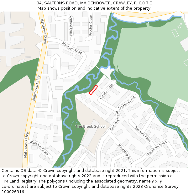 34, SALTERNS ROAD, MAIDENBOWER, CRAWLEY, RH10 7JE: Location map and indicative extent of plot