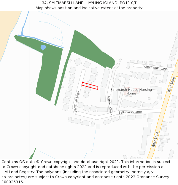 34, SALTMARSH LANE, HAYLING ISLAND, PO11 0JT: Location map and indicative extent of plot