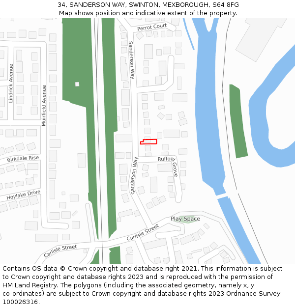 34, SANDERSON WAY, SWINTON, MEXBOROUGH, S64 8FG: Location map and indicative extent of plot