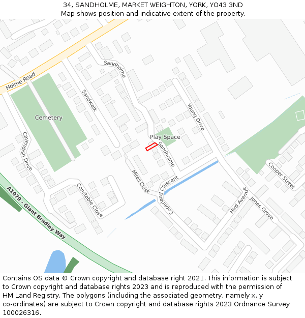 34, SANDHOLME, MARKET WEIGHTON, YORK, YO43 3ND: Location map and indicative extent of plot