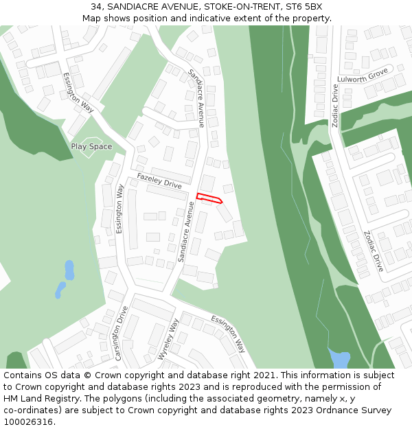 34, SANDIACRE AVENUE, STOKE-ON-TRENT, ST6 5BX: Location map and indicative extent of plot