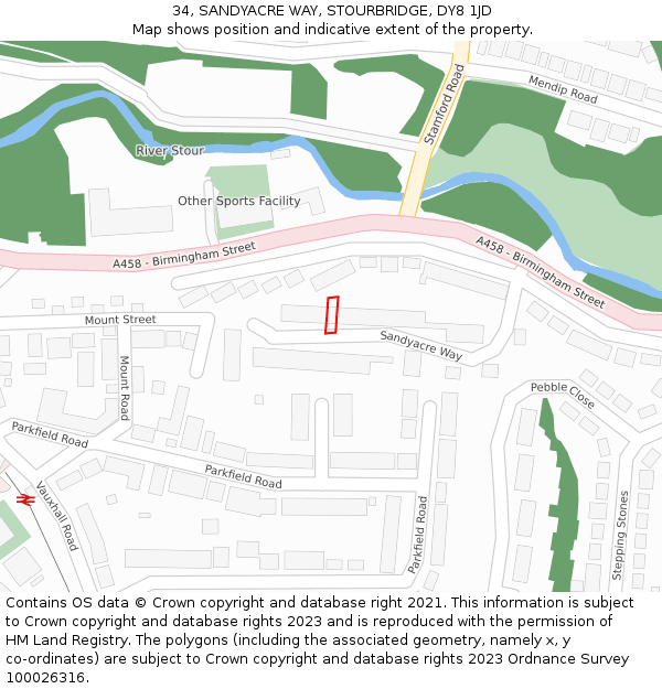 34, SANDYACRE WAY, STOURBRIDGE, DY8 1JD: Location map and indicative extent of plot