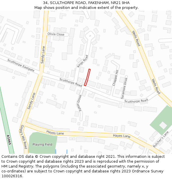 34, SCULTHORPE ROAD, FAKENHAM, NR21 9HA: Location map and indicative extent of plot