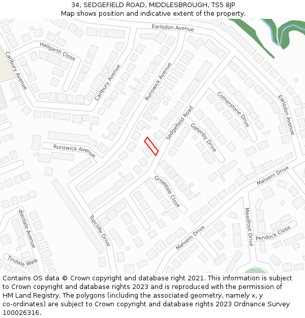34, SEDGEFIELD ROAD, MIDDLESBROUGH, TS5 8JP: Location map and indicative extent of plot