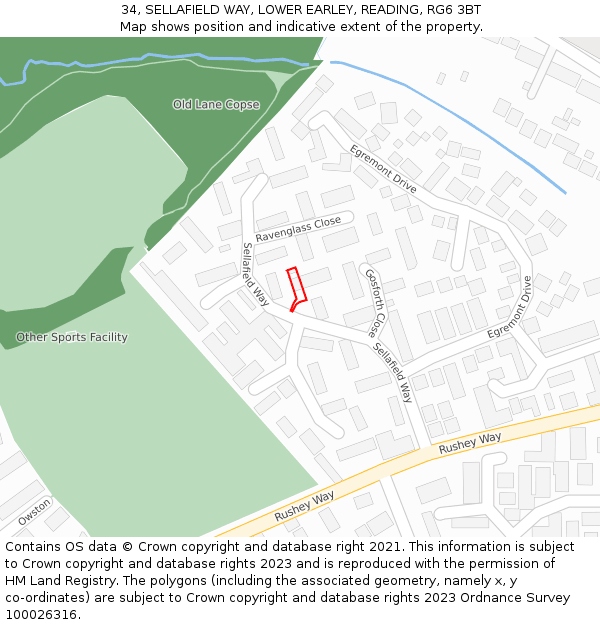34, SELLAFIELD WAY, LOWER EARLEY, READING, RG6 3BT: Location map and indicative extent of plot