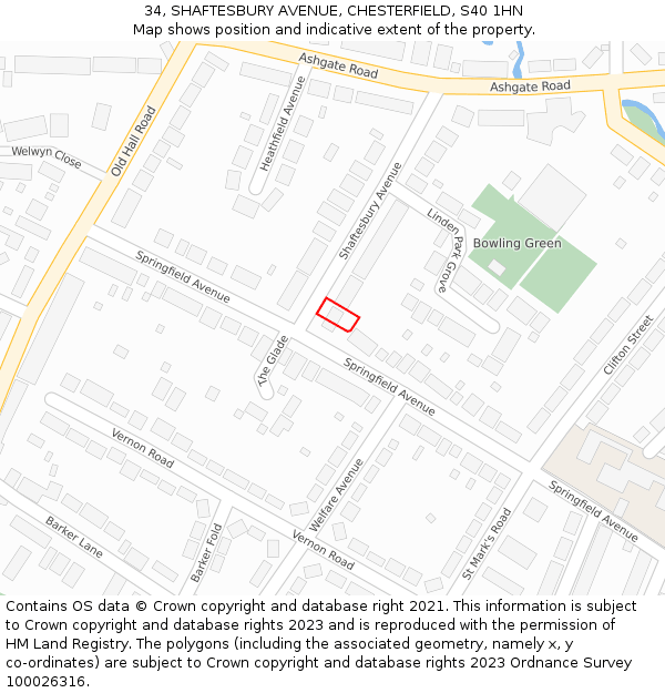 34, SHAFTESBURY AVENUE, CHESTERFIELD, S40 1HN: Location map and indicative extent of plot