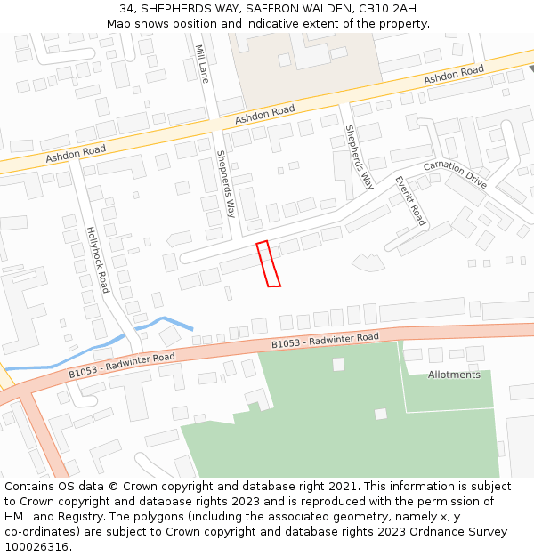 34, SHEPHERDS WAY, SAFFRON WALDEN, CB10 2AH: Location map and indicative extent of plot
