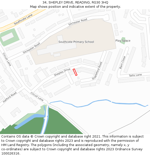 34, SHEPLEY DRIVE, READING, RG30 3HQ: Location map and indicative extent of plot