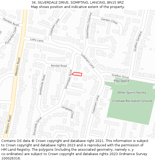 34, SILVERDALE DRIVE, SOMPTING, LANCING, BN15 9RZ: Location map and indicative extent of plot