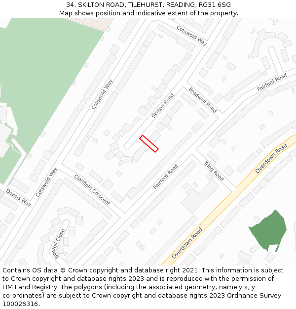 34, SKILTON ROAD, TILEHURST, READING, RG31 6SG: Location map and indicative extent of plot