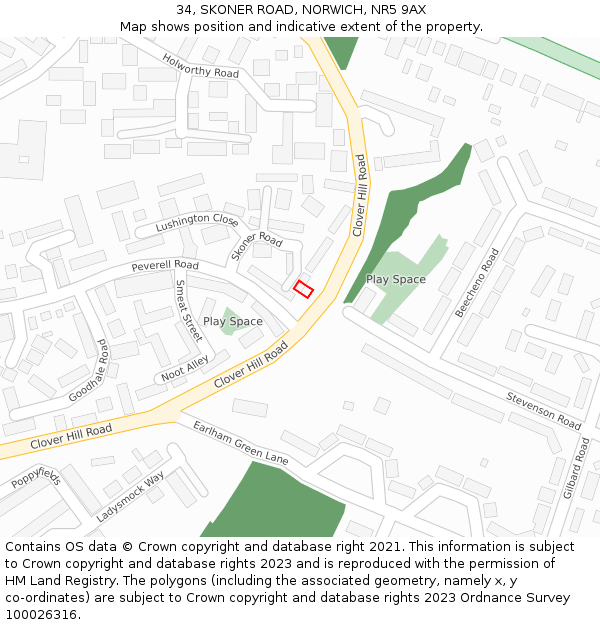 34, SKONER ROAD, NORWICH, NR5 9AX: Location map and indicative extent of plot
