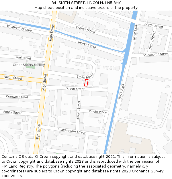 34, SMITH STREET, LINCOLN, LN5 8HY: Location map and indicative extent of plot