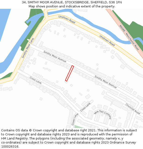 34, SMITHY MOOR AVENUE, STOCKSBRIDGE, SHEFFIELD, S36 1FN: Location map and indicative extent of plot