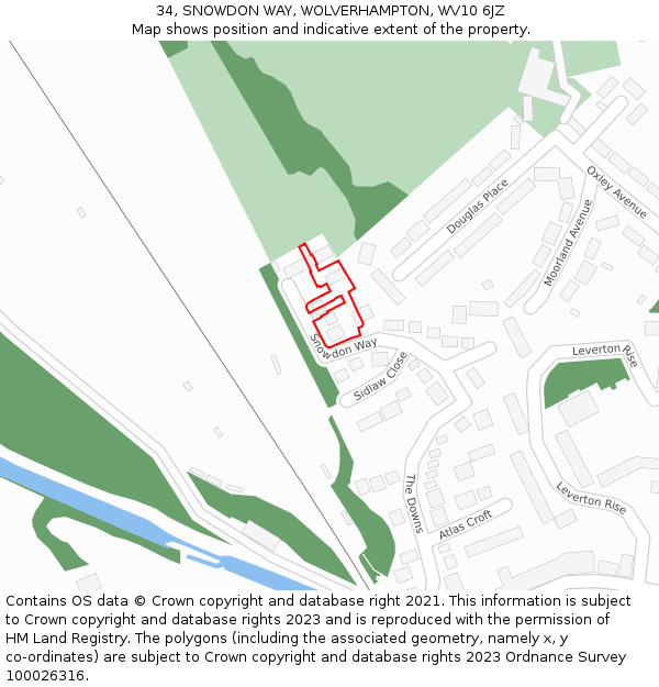 34, SNOWDON WAY, WOLVERHAMPTON, WV10 6JZ: Location map and indicative extent of plot