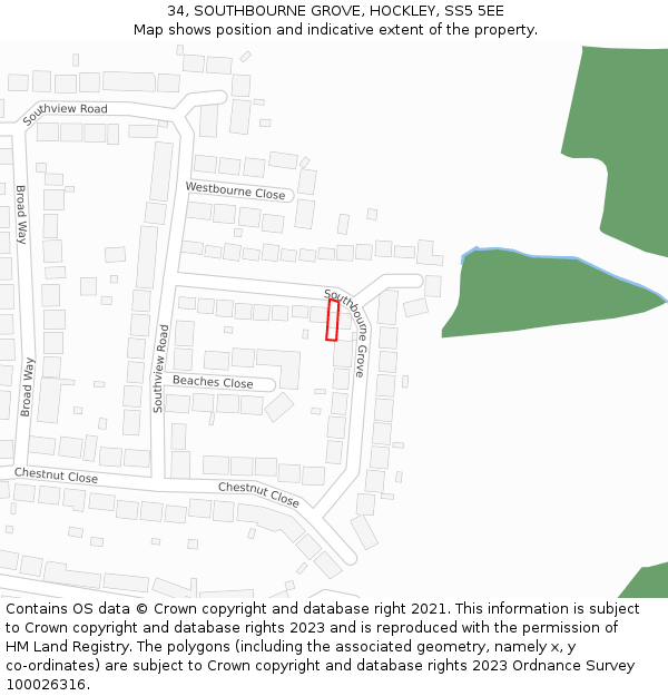 34, SOUTHBOURNE GROVE, HOCKLEY, SS5 5EE: Location map and indicative extent of plot