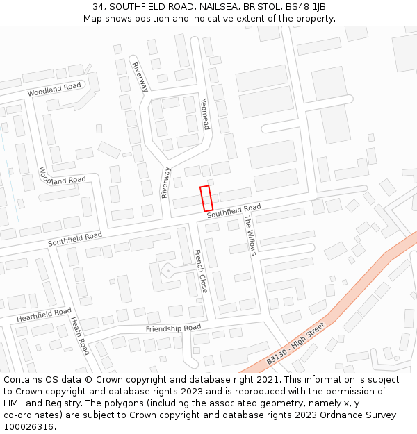 34, SOUTHFIELD ROAD, NAILSEA, BRISTOL, BS48 1JB: Location map and indicative extent of plot