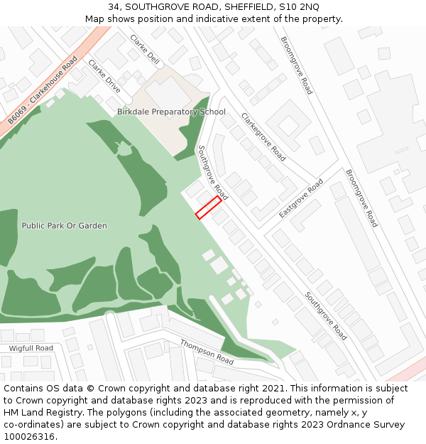 34, SOUTHGROVE ROAD, SHEFFIELD, S10 2NQ: Location map and indicative extent of plot