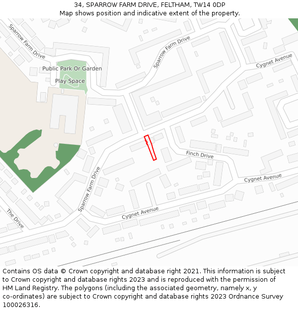 34, SPARROW FARM DRIVE, FELTHAM, TW14 0DP: Location map and indicative extent of plot
