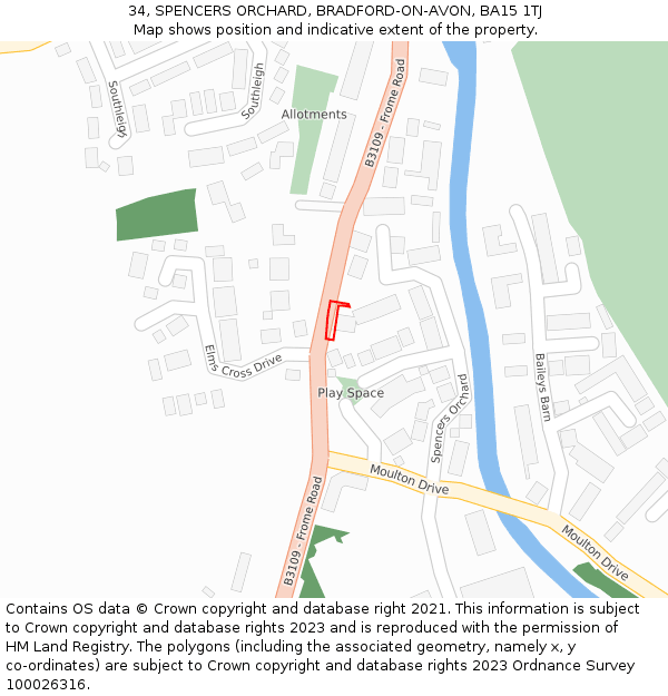 34, SPENCERS ORCHARD, BRADFORD-ON-AVON, BA15 1TJ: Location map and indicative extent of plot