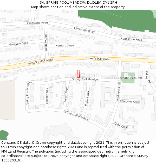 34, SPRING POOL MEADOW, DUDLEY, DY1 2PH: Location map and indicative extent of plot