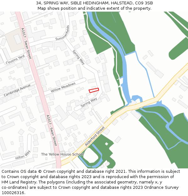 34, SPRING WAY, SIBLE HEDINGHAM, HALSTEAD, CO9 3SB: Location map and indicative extent of plot