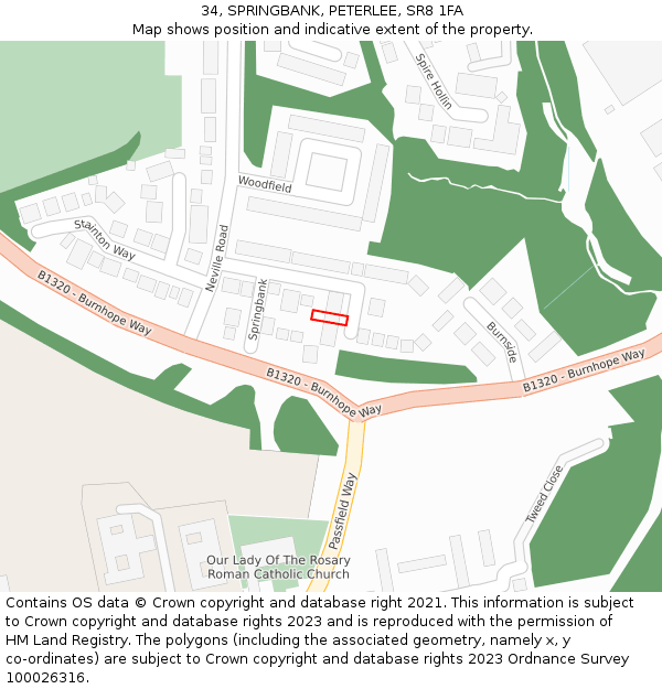 34, SPRINGBANK, PETERLEE, SR8 1FA: Location map and indicative extent of plot