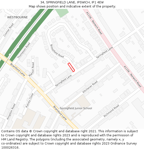 34, SPRINGFIELD LANE, IPSWICH, IP1 4EW: Location map and indicative extent of plot