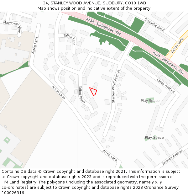 34, STANLEY WOOD AVENUE, SUDBURY, CO10 1WB: Location map and indicative extent of plot