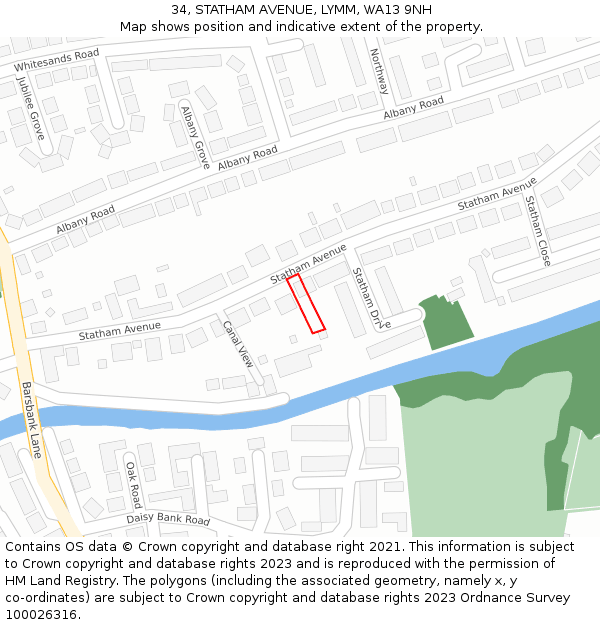 34, STATHAM AVENUE, LYMM, WA13 9NH: Location map and indicative extent of plot