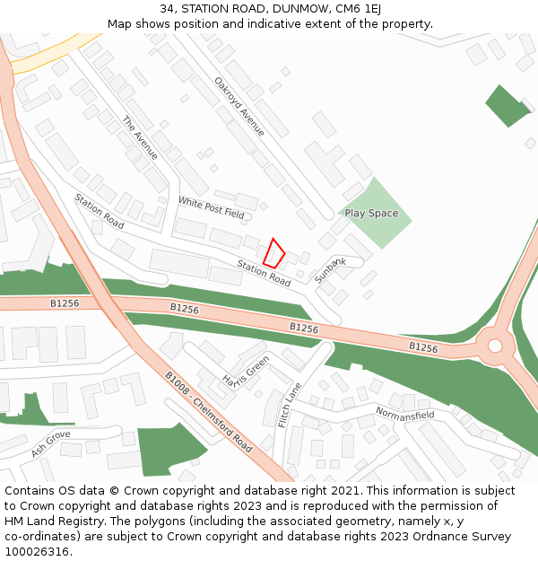 34, STATION ROAD, DUNMOW, CM6 1EJ: Location map and indicative extent of plot