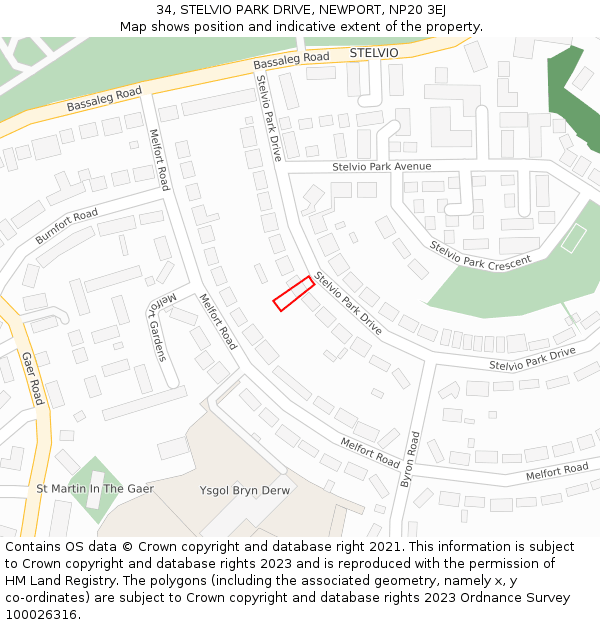 34, STELVIO PARK DRIVE, NEWPORT, NP20 3EJ: Location map and indicative extent of plot
